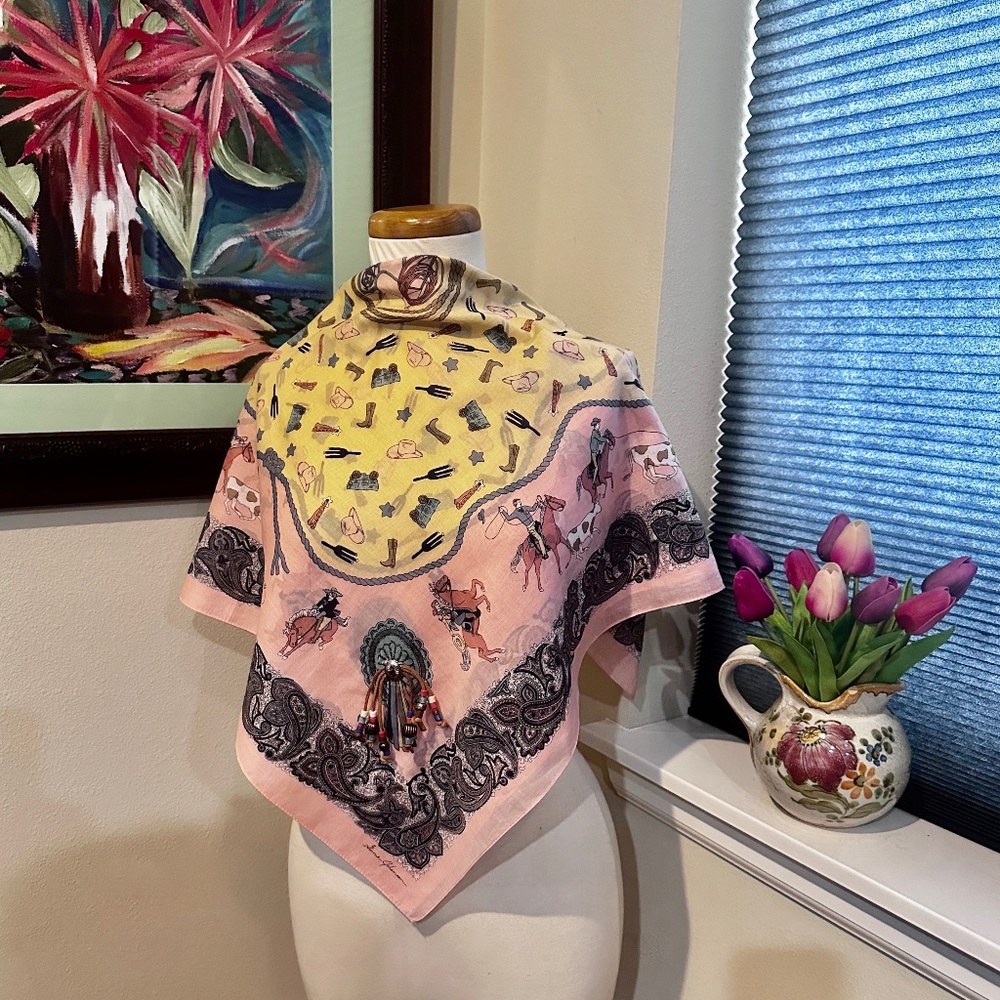 Vintage Ginnie Johansen Bandana/ Scarf w/ Western Rodeo Queen Theme